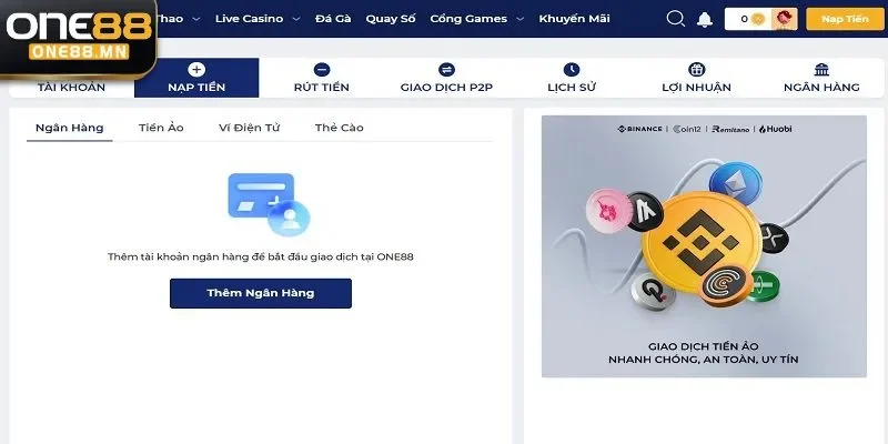 Nạp Tiền ONE88 Nạp tiền One88 qua Internet Banking đơn giản nhất